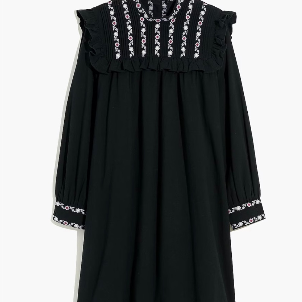 Embroidered-Bib Ruffle Mini Dress - Picture 4 of 6
